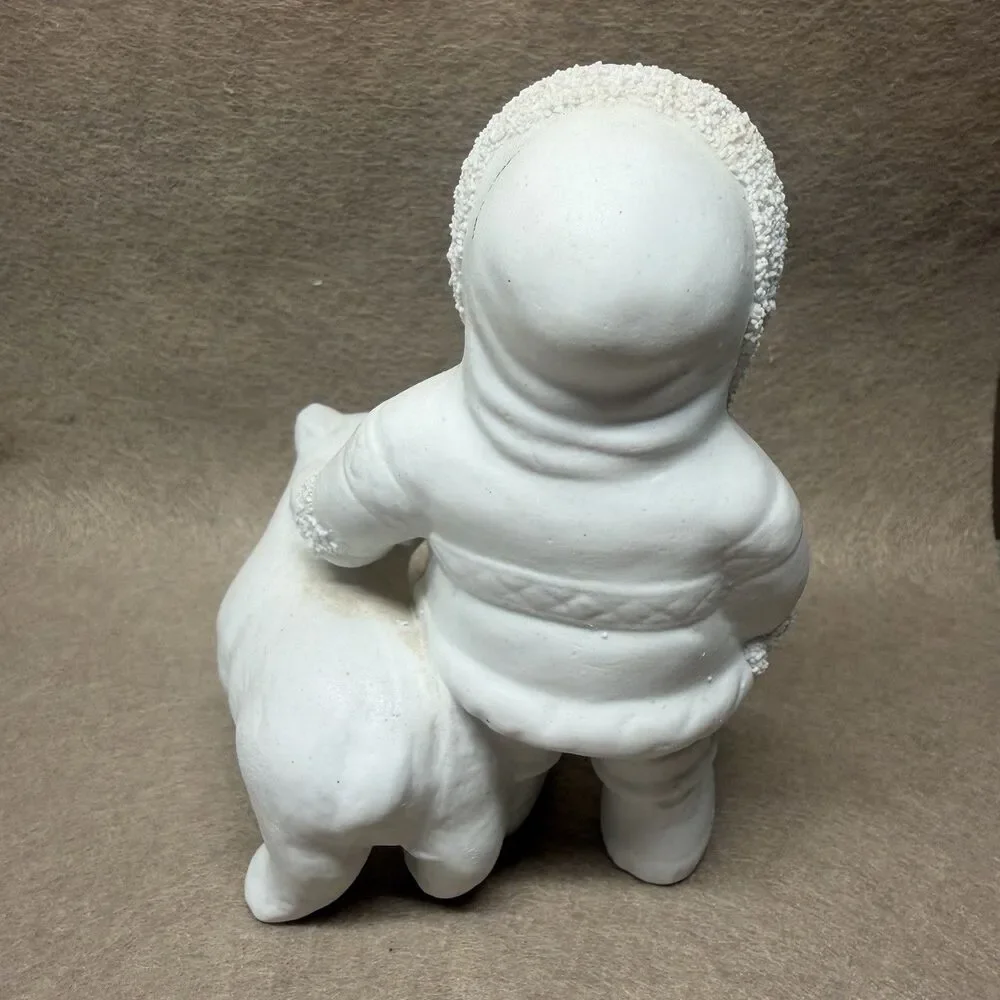Retro Ceramic Inuit Child with Polar Bear Figurine Statue 5.5